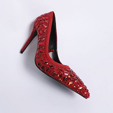 London Rag Iceout Women's Diamate & Rhinestone Detail Pointed Toe Pumps