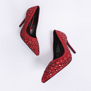 London Rag Iceout Women's Diamate & Rhinestone Detail Pointed Toe Pumps