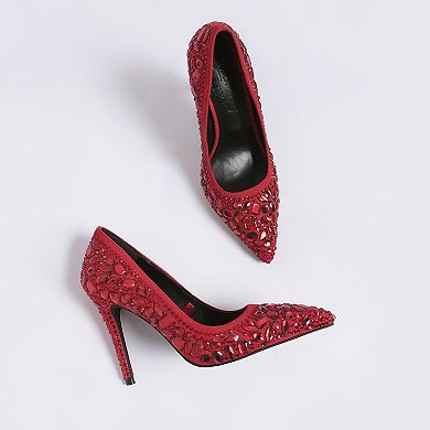 London Rag Iceout Women's Diamate & Rhinestone Detail Pointed Toe Pumps