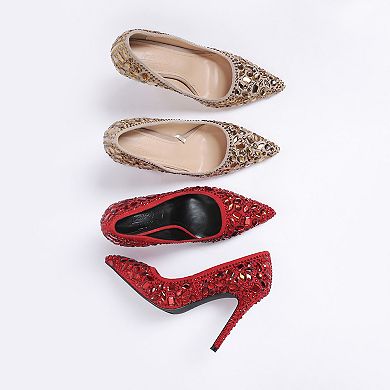 London Rag Iceout Women's Diamate & Rhinestone Detail Pointed Toe Pumps