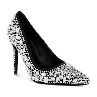 London Rag Iceout Women's Diamate & Rhinestone Detail Pointed Toe Pumps