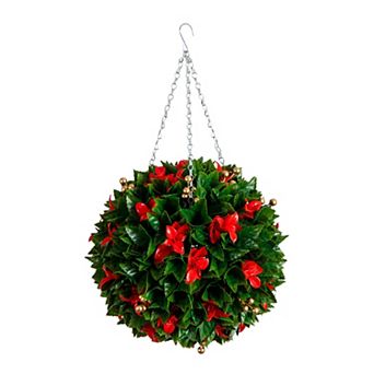 nearly natural 15-Inch UV Resistant Artificial Christmas Hanging Ball with Gold Berries