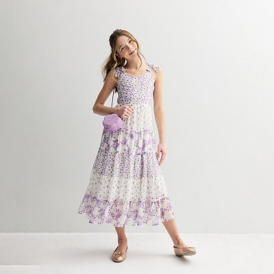 chinese dress ladies Summer Blue Floral Milk Silk Girls Maxi Dress