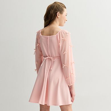 Girls 7-16 Speechless Sheer Bow Trimmed Sleeve Dress