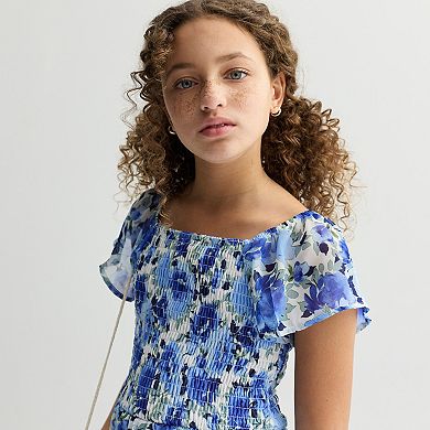 Girls 7-16 Speechless Floral Short Sleeve Maxi Dress with Purse
