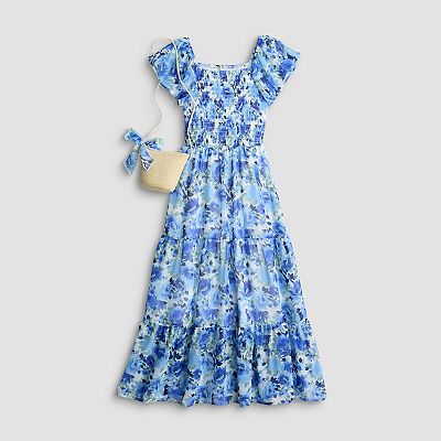 princess polly baby blue dress Girls 7-16 Speechless Floral Short Sleeve Maxi Dress with Purse