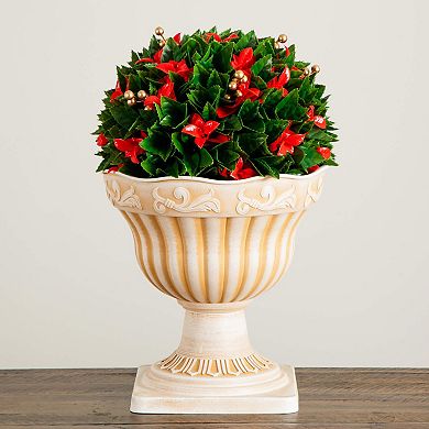 nearly natural 22-Inch UV Resistant Artificial Red Tip Photinia in Decorative Planter