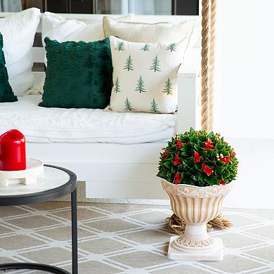 nearly natural 22-Inch UV Resistant Artificial Red Tip Photinia in Decorative Planter