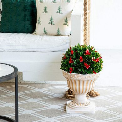 nearly natural 22-Inch UV Resistant Artificial Red Tip Photinia in Decorative Planter