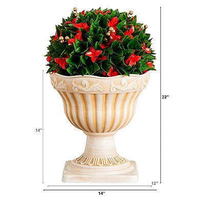 nearly natural 22-Inch UV Resistant Artificial Red Tip Photinia in Decorative Planter