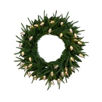 Nearly Natural 24-Inch Pre-Lit Artificial Luxembourg Pine Christmas Wreath