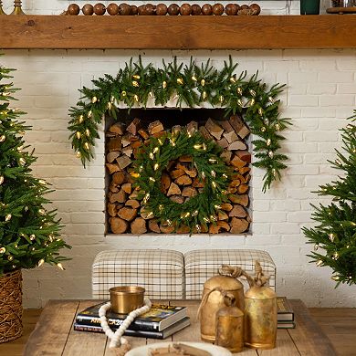Nearly Natural 24-Inch Pre-Lit Artificial Luxembourg Pine Christmas Wreath