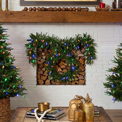 Nearly Natural 24-Inch Pre-Lit Artificial Luxembourg Pine Christmas Wreath