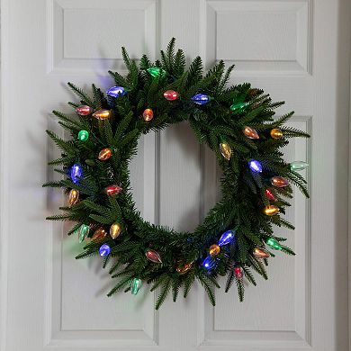 Nearly Natural 24-Inch Pre-Lit Artificial Luxembourg Pine Christmas Wreath