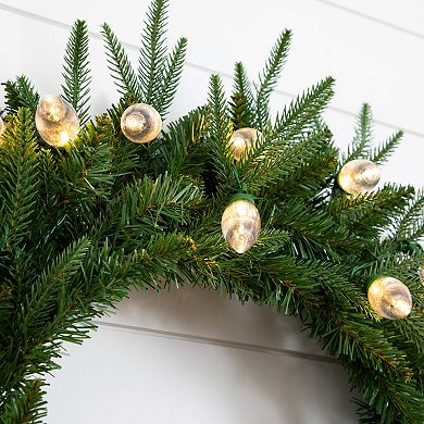Nearly Natural 24-Inch Pre-Lit Artificial Luxembourg Pine Christmas Wreath
