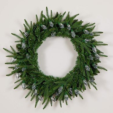 Nearly Natural 24-Inch Pre-Lit Artificial Luxembourg Pine Christmas Wreath