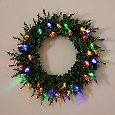 Nearly Natural 24-Inch Pre-Lit Artificial Luxembourg Pine Christmas Wreath