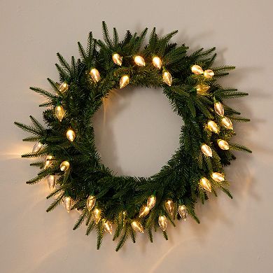 Nearly Natural 24-Inch Pre-Lit Artificial Luxembourg Pine Christmas Wreath