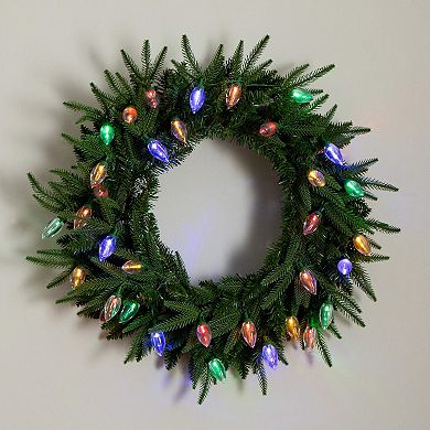 Nearly Natural 24-Inch Pre-Lit Artificial Luxembourg Pine Christmas Wreath