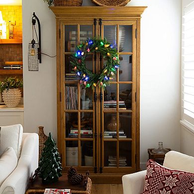 Nearly Natural 24-Inch Pre-Lit Artificial Luxembourg Pine Christmas Wreath