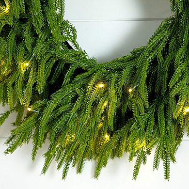 Nearly Natural 20-Inch Pre-Lit Artificial Real Touch Norfolk Island Pine Wreath