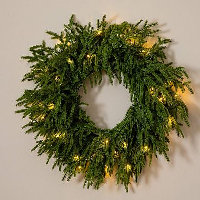 Nearly Natural 20-Inch Pre-Lit Artificial Real Touch Norfolk Island Pine Wreath
