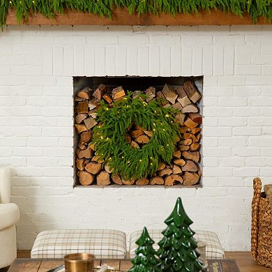 Nearly Natural 20-Inch Pre-Lit Artificial Real Touch Norfolk Island Pine Wreath