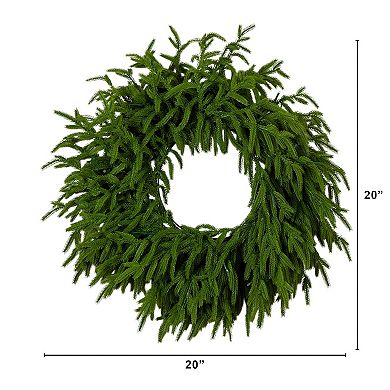 Nearly Natural 20-Inch Pre-Lit Artificial Real Touch Norfolk Island Pine Wreath