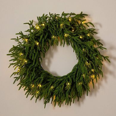 Nearly Natural 24-Inch Pre-Lit Artificial Real Touch Norfolk Island Pine Wreath