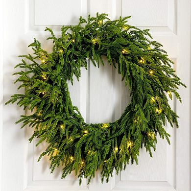 Nearly Natural 24-Inch Pre-Lit Artificial Real Touch Norfolk Island Pine Wreath