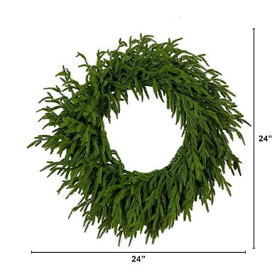 Nearly Natural 24-Inch Pre-Lit Artificial Real Touch Norfolk Island Pine Wreath