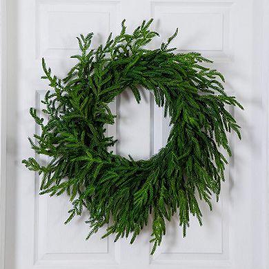 nearly natural 24-Inch Artificial Real Touch Norfolk Island Pine Wreath