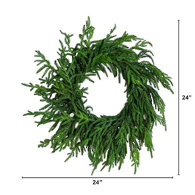 nearly natural 24-Inch Artificial Real Touch Norfolk Island Pine Wreath