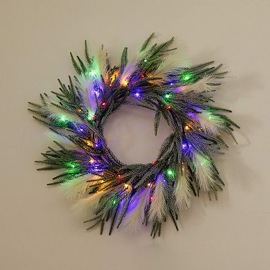 nearly natural 24-Inch Artificial Balsam Fir Pine & Pampas Wreath with LED Lights
