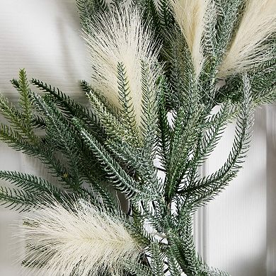 nearly natural 24-Inch Artificial Balsam Fir Pine & Pampas Wreath with LED Lights