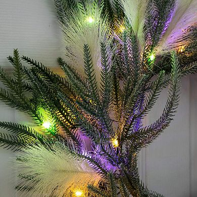 nearly natural 24-Inch Artificial Balsam Fir Pine & Pampas Wreath with LED Lights