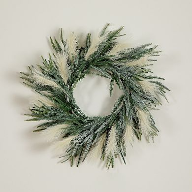 nearly natural 24-Inch Artificial Balsam Fir Pine & Pampas Wreath with LED Lights