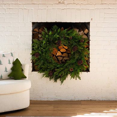 nearly natural 30-Inch Artificial Norfolk Mixed Pine Wreath with Pinecones