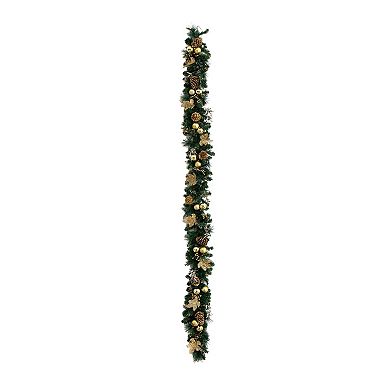 Nearly Natural 9-ft. Pre-Lit Artificial Christmas Garland with Pinecones & Ornaments