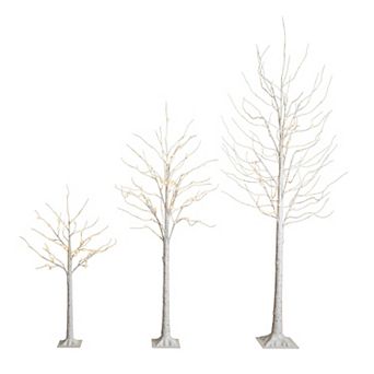 nearly natural 3 pc Pre-Lit LED Artificial Birch Trees Set