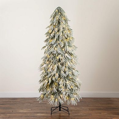 Nearly Natural 7-ft. Flocked Down Swept Artificial Christmas Tree with LED Lights