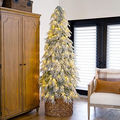 Nearly Natural 7-ft. Flocked Down Swept Artificial Christmas Tree with LED Lights