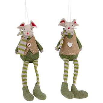 Northlight Set of 2 Boy & Girl Mice Christmas Ornaments 7.5 Inches