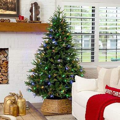 Nearly Natural 7-ft. Pre-Lit Artificial Luxembourg Pine Christmas Tree with LED Lights