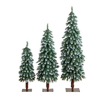 Nearly Natural Pre-Lit Artificial Christmas Tree Set with Warm LED Lights - Set of 3