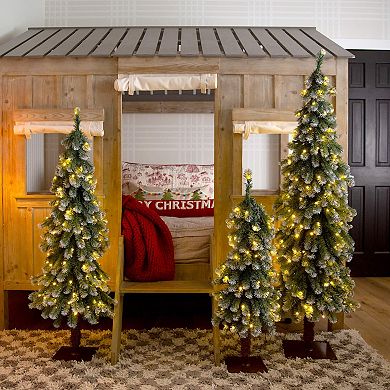 Nearly Natural Pre-Lit Artificial Christmas Tree Set with Warm LED Lights - Set of 3