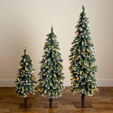 Nearly Natural Pre-Lit Artificial Christmas Tree Set with Warm LED Lights - Set of 3