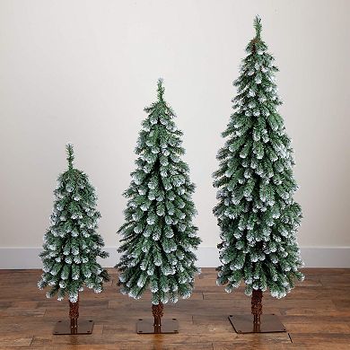 Nearly Natural Pre-Lit Artificial Christmas Tree Set with Warm LED Lights - Set of 3