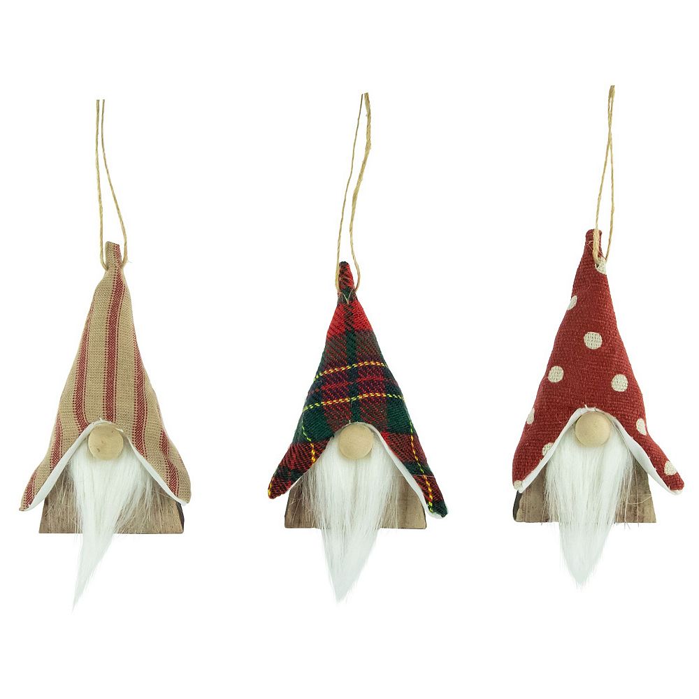 Northlight Set of 3 Wooden Gnomes Christmas Ornaments 4 Inches