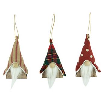 Northlight Set of 3 Wooden Gnomes Christmas Ornaments 4 in